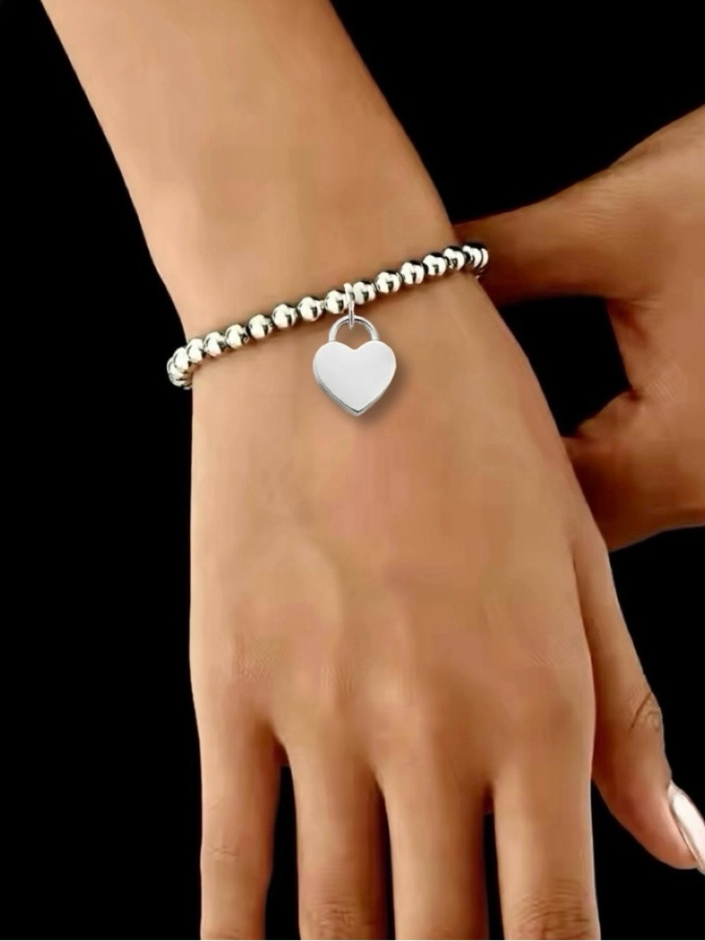 Beaded Ball Chain & Heart Locket Bracelet | 5mm | 925 Sterling | Sz 8”